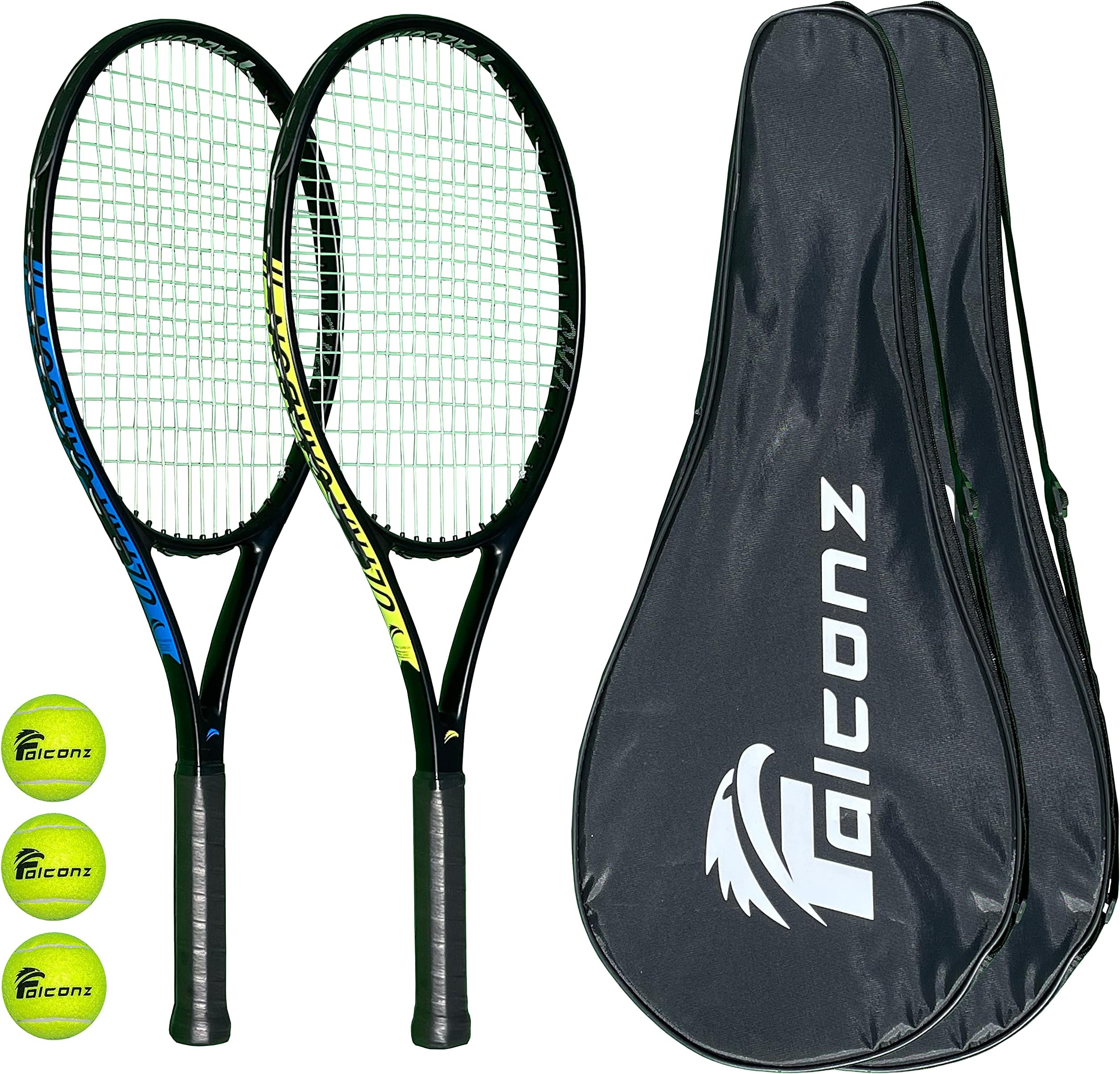 Falconz Tennis Set - Pack of 2 Carbon Reinforced Tennis Rackets for Adults and 3 Tennis Training Balls