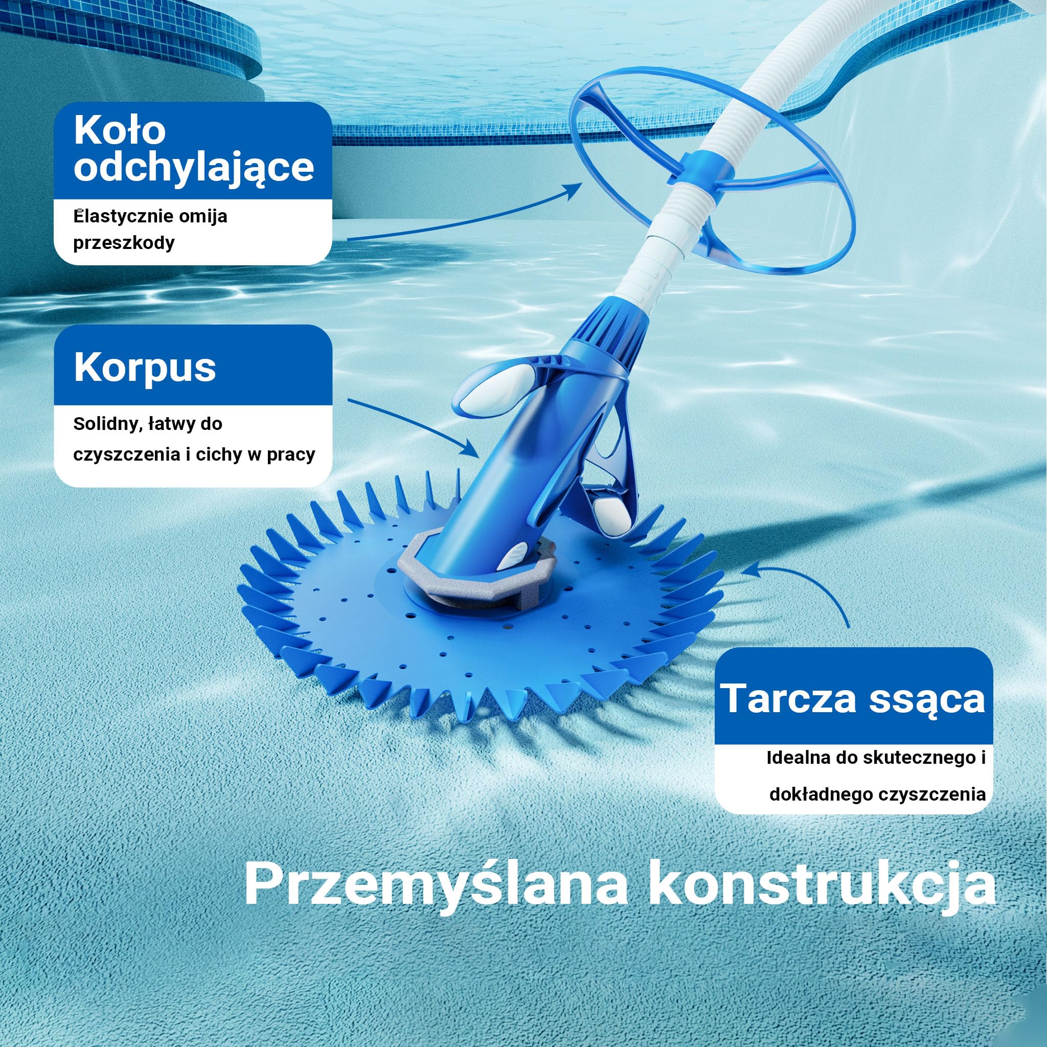 Wiltec Automatyczny odkurzacz basenowy, wydajny robot basenowy, idealny do różnych typów basenów, z zestawem 12 węży, kompatybilny z filtracją