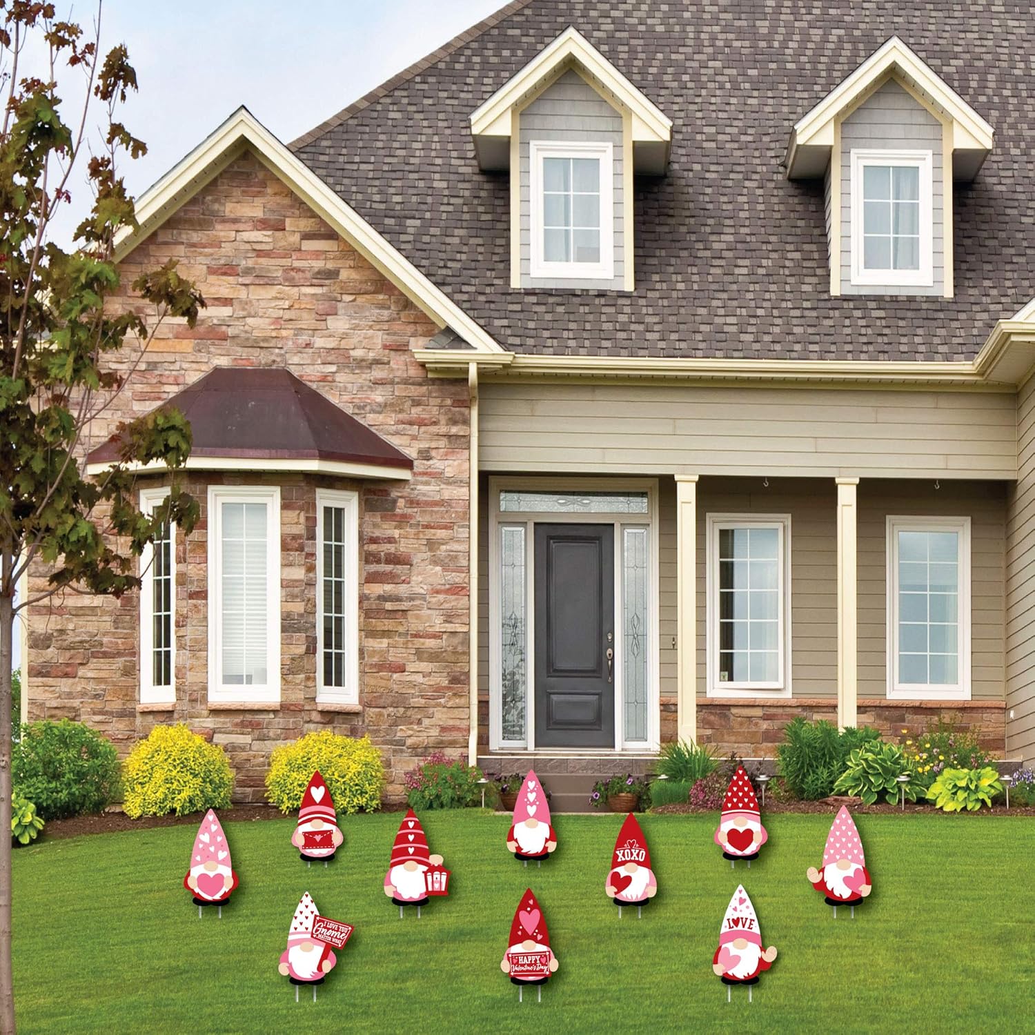 Big Dot of Happiness Valentine Gnomes - Lawn Decorations - Outdoor Valentine’s Day Party Yard Decorations - 10 Piece