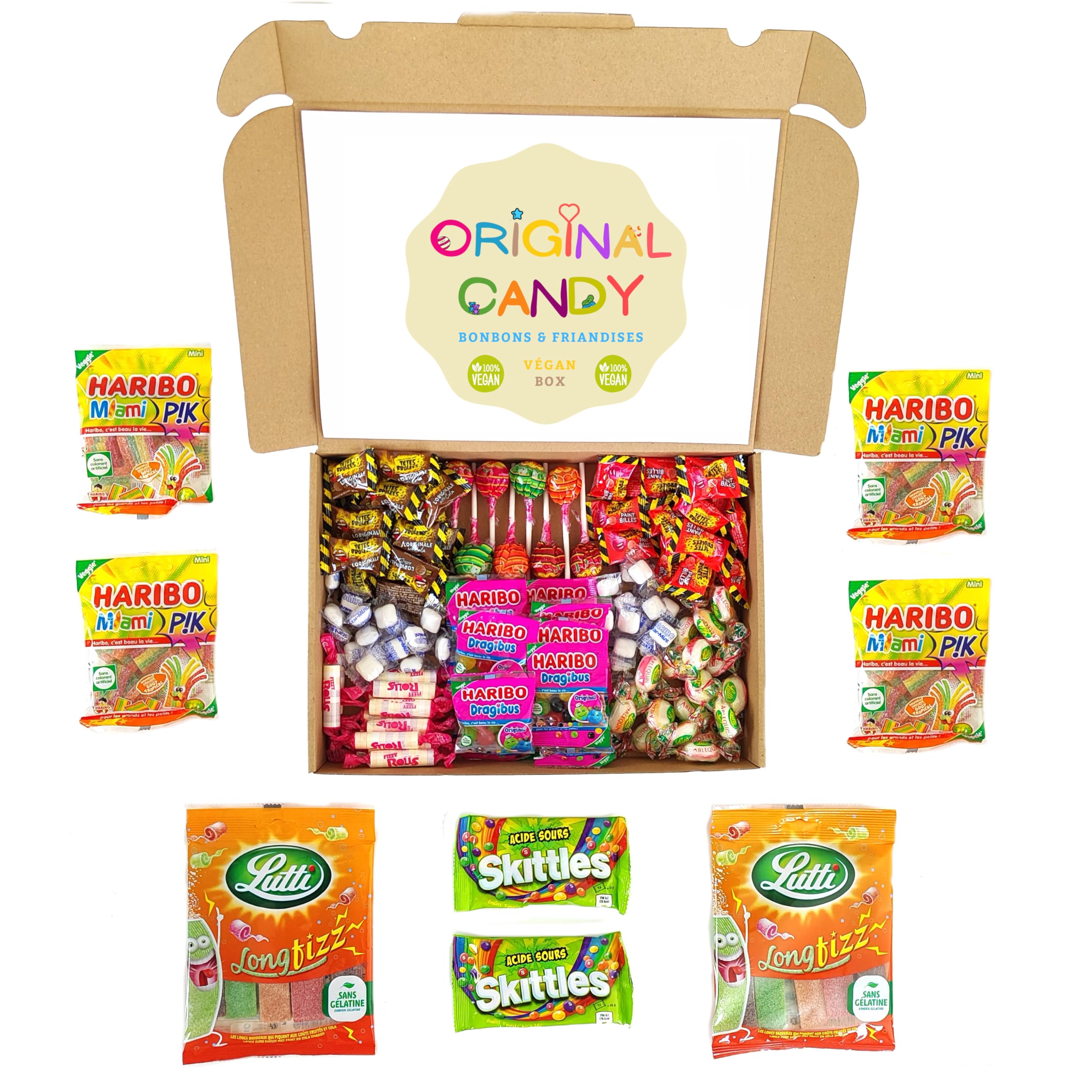 Assortiment de Bonbons Vegans - 132 Confiseries de Marque dans une Boîte Unique de Qualité pour Régime Végétarien Végétalien - 10 Types de Friandises Sweets - 1009g – Vegan Box by Original Candy
