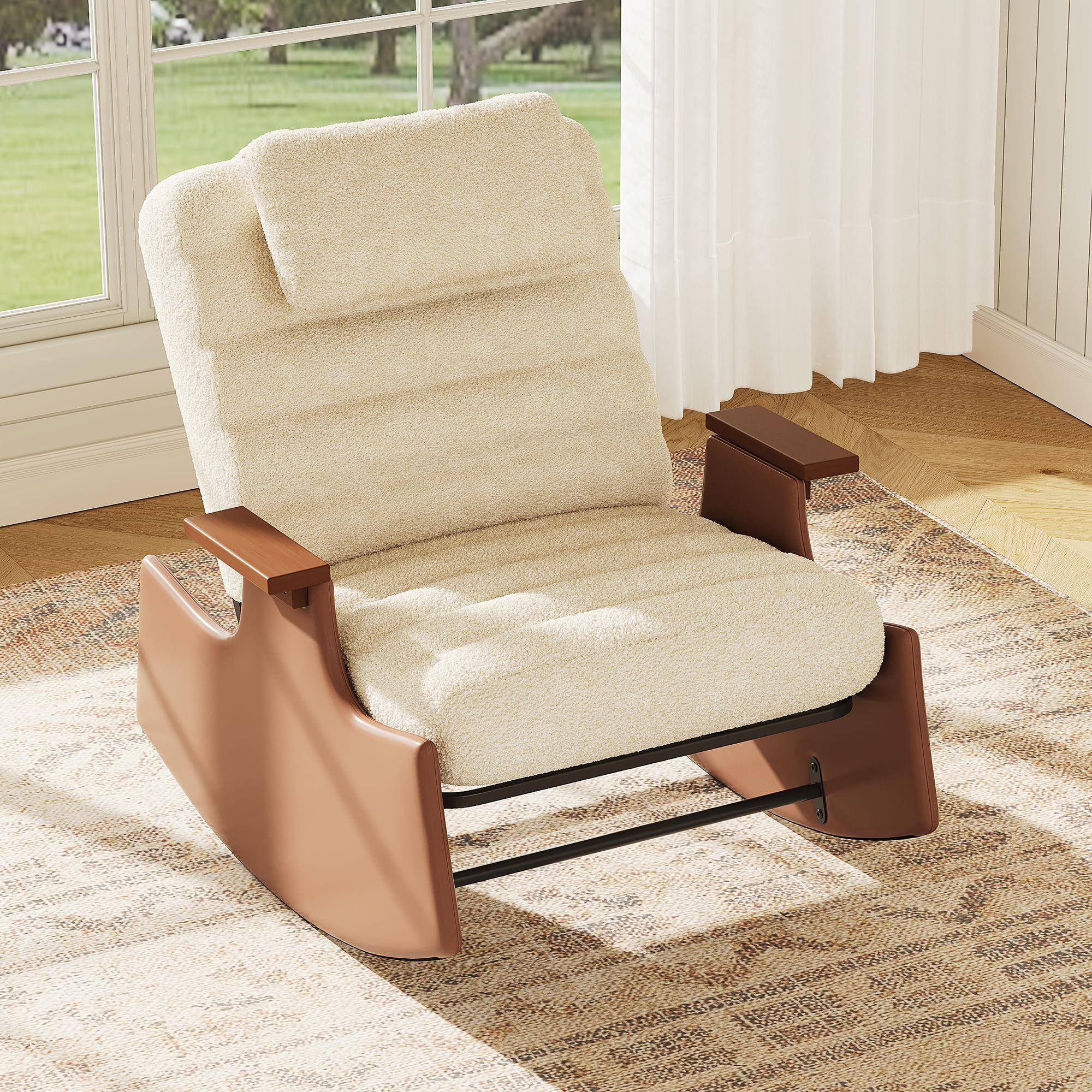 Silla mecedora con reposapiés, silla de relax para sala de estar con reposabrazos de hierro y respaldo ajustable, mecedora con reposapiés, silla silenciosa para dormitorio, jardín, terraza (Bigh-B)