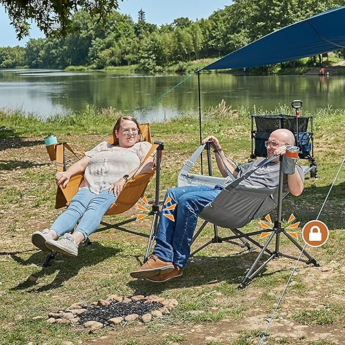 Miniatura 2 de TIMBER RIDGE Silla de camping tipo hamaca, silla hamaca oscilante de gran tamaño con respaldo y asiento ajustables para césped al aire libre,