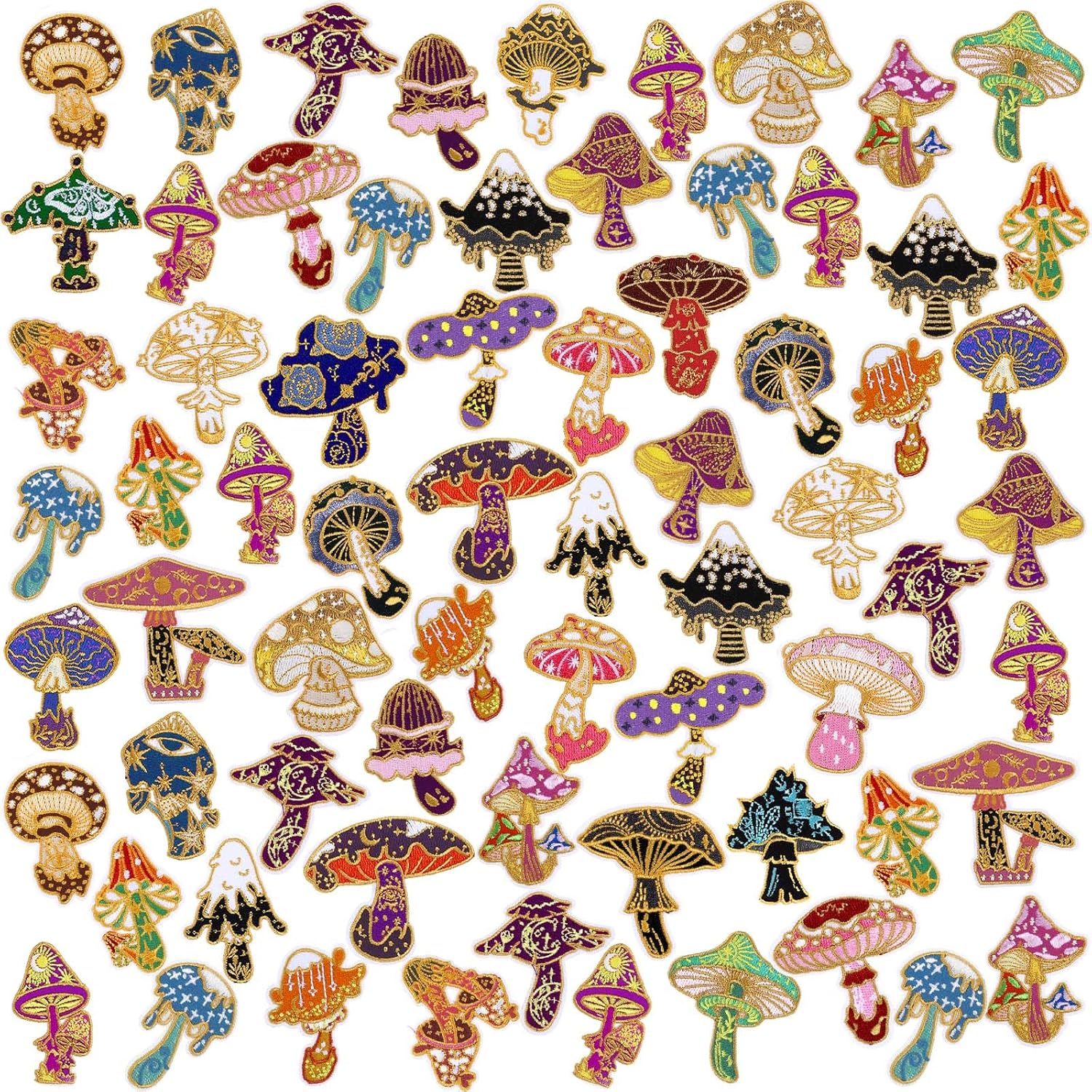 Thiccywoov 120 Pcs Mushroom Boho Iron on Patches for Clothing Embroidery Patches Mini Retro Appliques Sew on Embroidered Stickers for DIY Gift Jackets Jeans Backpacks Hats Dress Pants Shoes Craft