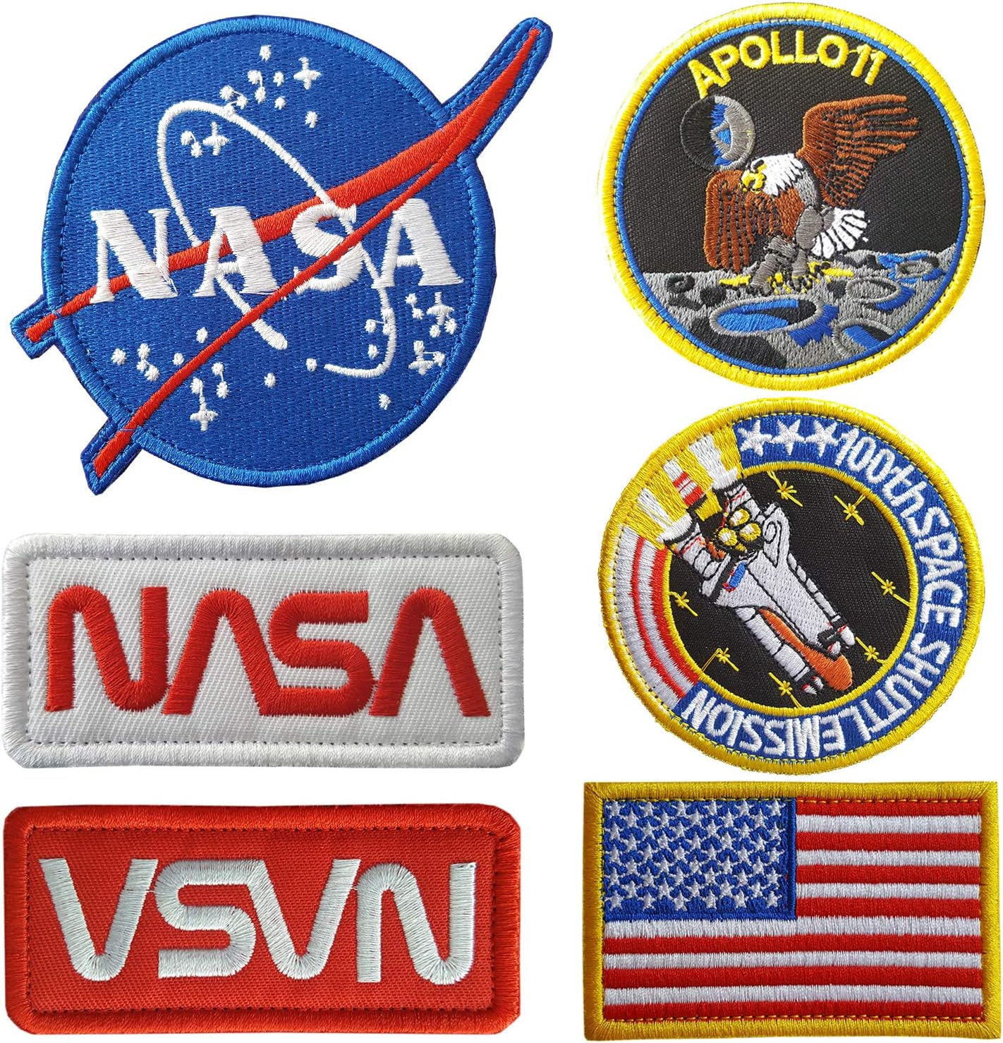 Lightbird NASA Patches 6 Pieces,Embroidered Iron. On/Sew On Space Patches,US Flag Patch (Iron on/Heat Transfer Backing) 1