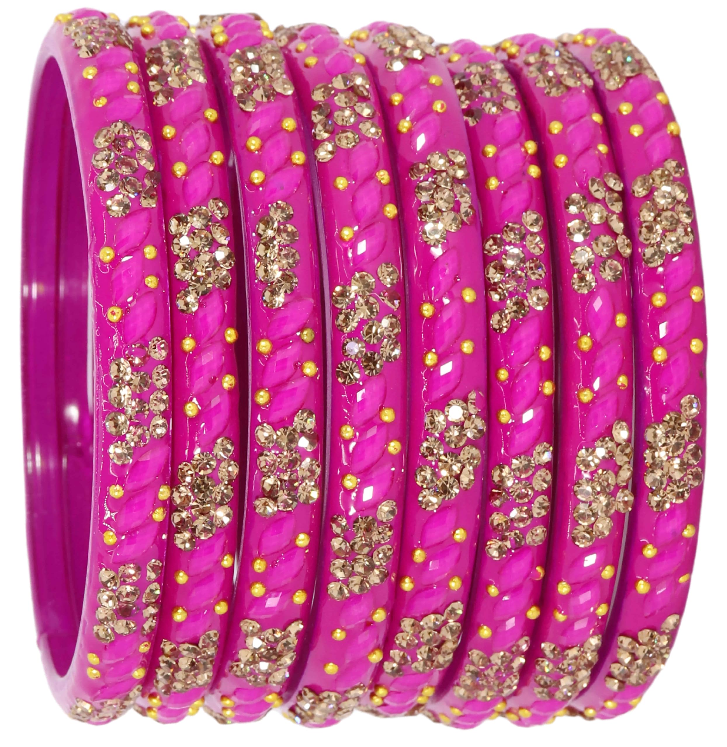 LAVAZZA Designer Glass Bangles Set with Golden Zircon Diamond Stone & Beads Studded For Women & Girls | Women's Glass Bangles 2.6 | kanch ke kade design | glass bangles kada-(KashmaKash-Magenta-2.6)
