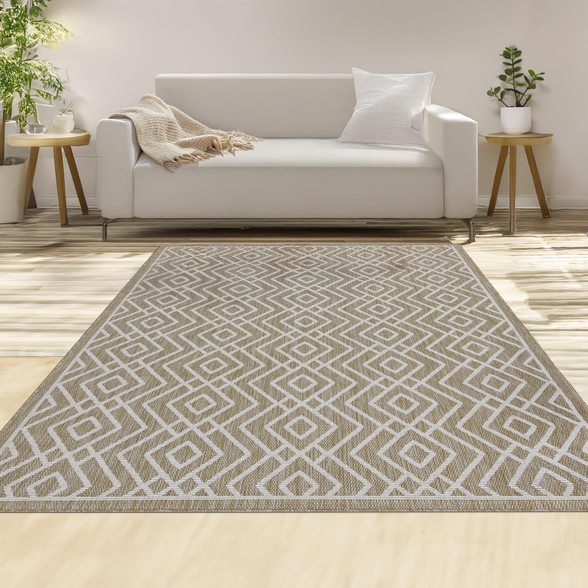 homeart Area Rugs – Durable, Stain-Resistant, Vibrant Geometric Design Carpets – Easy-Clean Rugs for Living Room, Kitchen, Entryway, or Bedroom – Diamond - Beige Cream - 80x150 cm