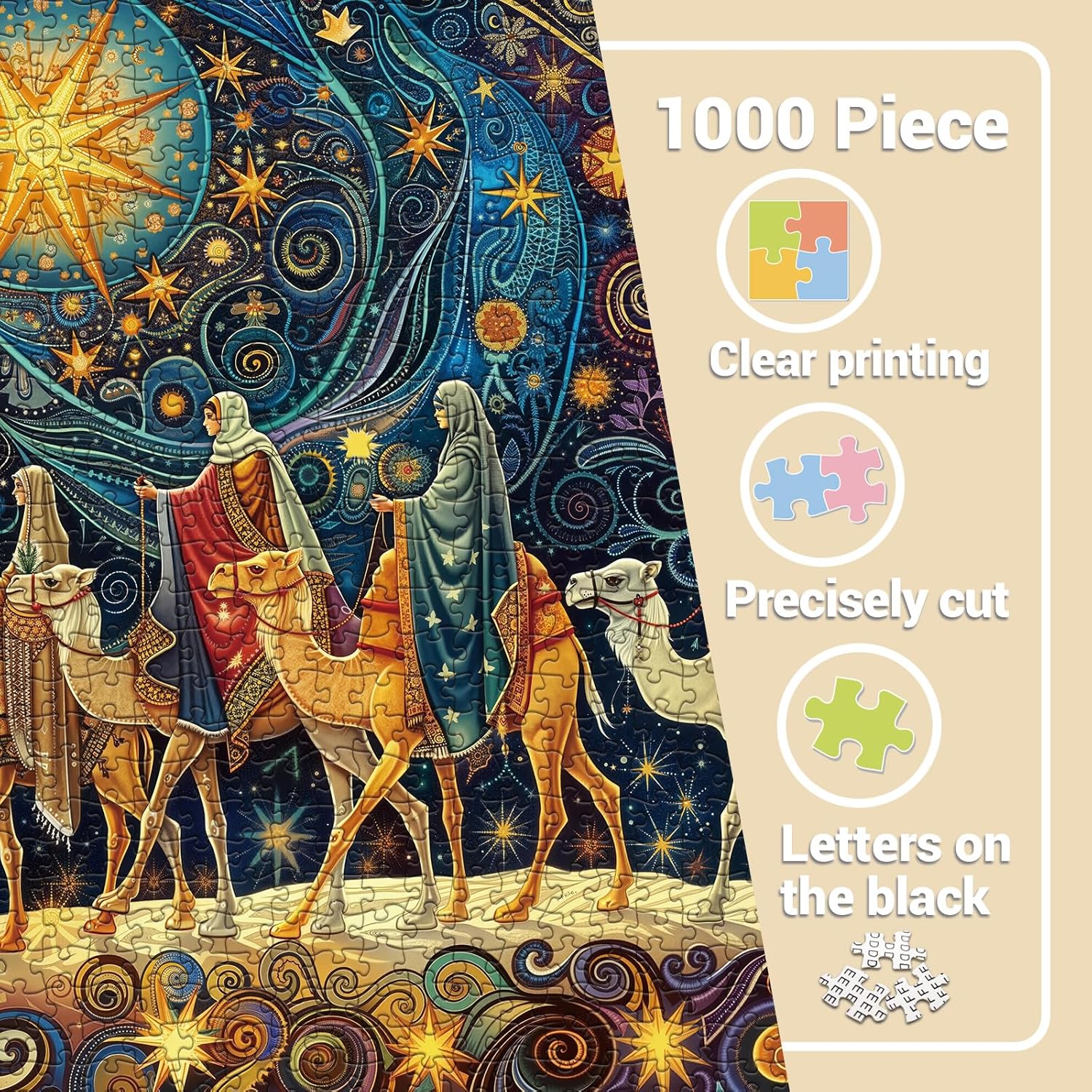 Magic Starry Night Puzzles for Adults 1000 Pieces. Christmas Religious Jigsaw Puzzles. Challenging Christian Van Gogh Art Puzzles