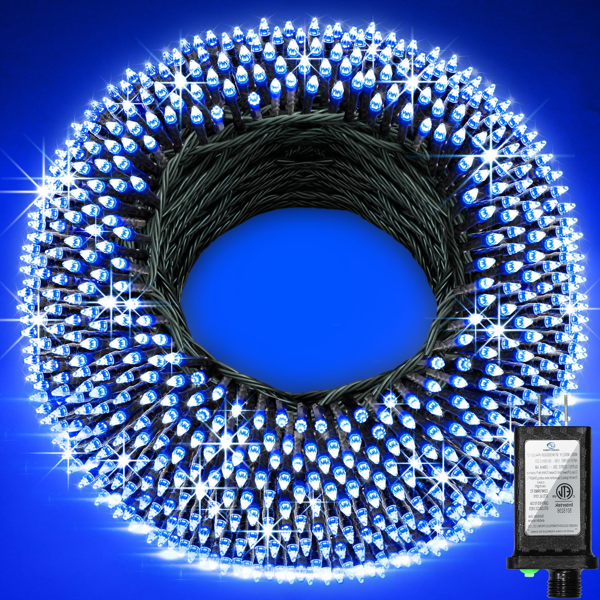 750 LED 256ft Outdoor Christmas Lights, Super Long String Lights 8 Modes Timer Memory, Outsite Waterproof Dark Green Wire Fairy Light Strings for Xmas Tree Wedding Holiday Party Decorations Blue
