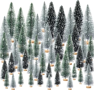 30pcs Tiny Christmas Trees for Christmas Decorations, Mini Artificial Christmas Tree Small with Snowflakes Bottle Brush Trees for Christmas Decor Party Home Table Top Winter Crafts Decorations