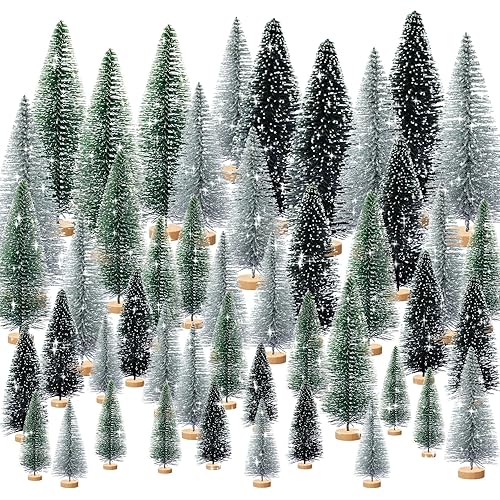 30pcs Tiny Christmas Trees for Christmas Decorations, Mini Artificial Christmas Tree Small with Snowflakes Bottle Brush Trees for Christmas Decor Party Home Table Top Winter Crafts Decorations