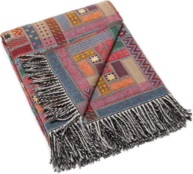 WoolMe 100% Merino Wool Blanket Marta - Wool Throw Blanket for Bed - Bedspread for Sofa, Single Double Size - Cosy, Warm Throws for Sofas Large, Made in Europe, 51x70 in (130x180 cm) - Red Green