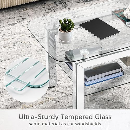 Miniatura 6 de Elegante mesa de centro de espejo plateado brillante, mesa rectangular plateada, moderna mesa de cóctelmesa auxiliar para sala de estar y cocina.