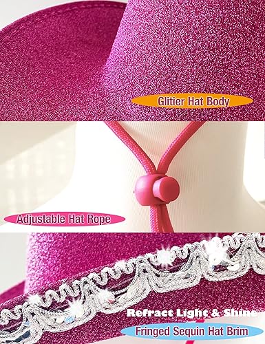 Miniatura 4 de Sombrero de vaquera rosa con lentejuelas y corona de tiara para mujer, sombreros de fiesta de rodeo con gafas de corazón
