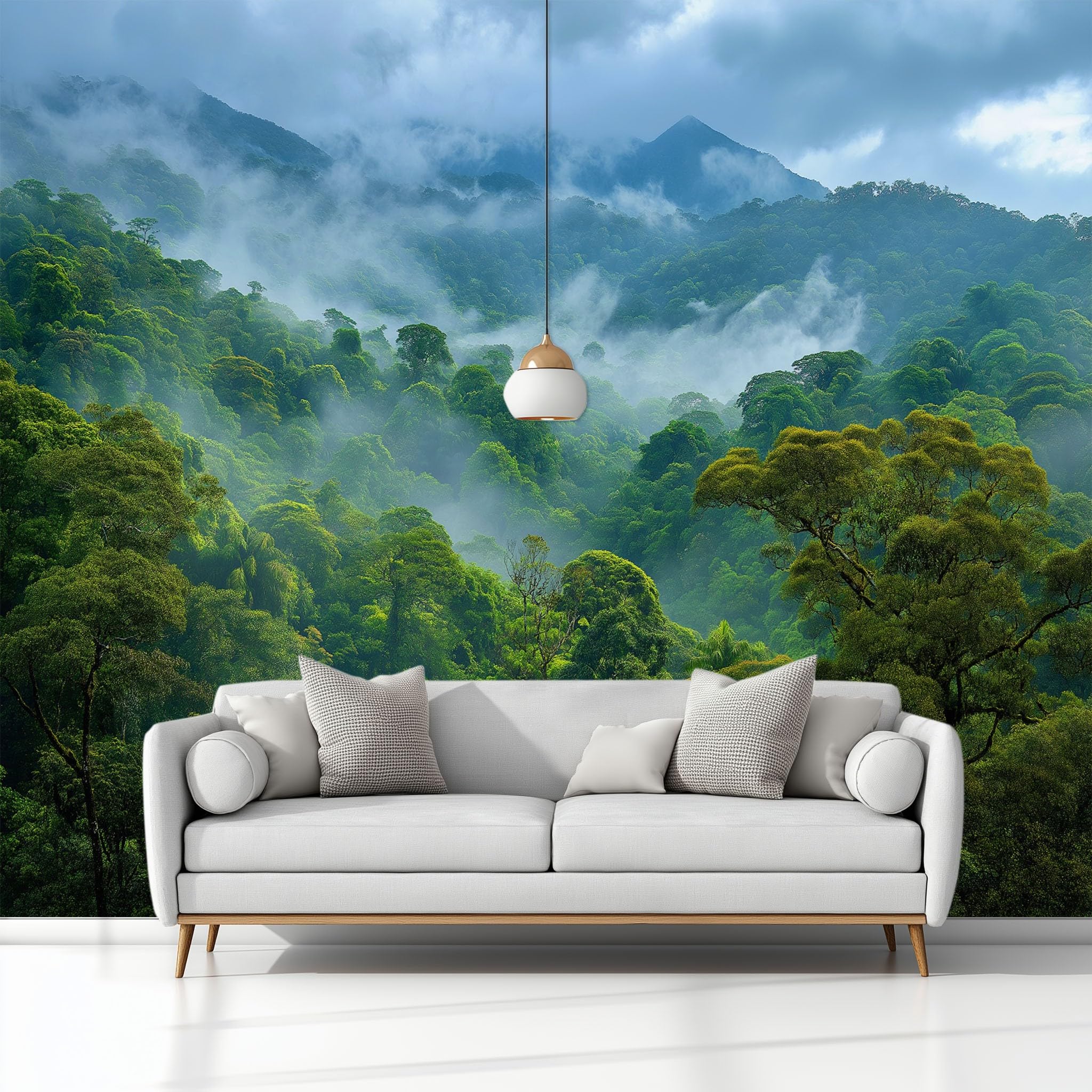 Générique Panoramiczna tapeta natura realistyczna dżungla mgła góry 250 x 175 cm, gobelin ścienny z włókniny szałwiowej 3D, gigantyczny plakat do salonu, sypialni i biura