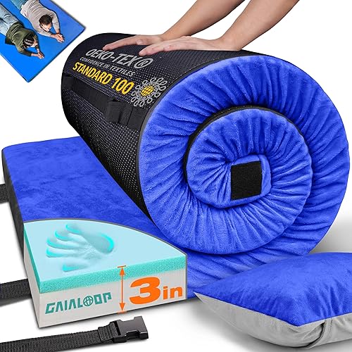 Miniatura 20 de Colchón de Espuma Viscoelástica de 3 Pulgadas para Acampar, Almohadilla de Dormir de Doble Capa Gruesa para Coche, Tienda, Cama, Enrollable, Verde