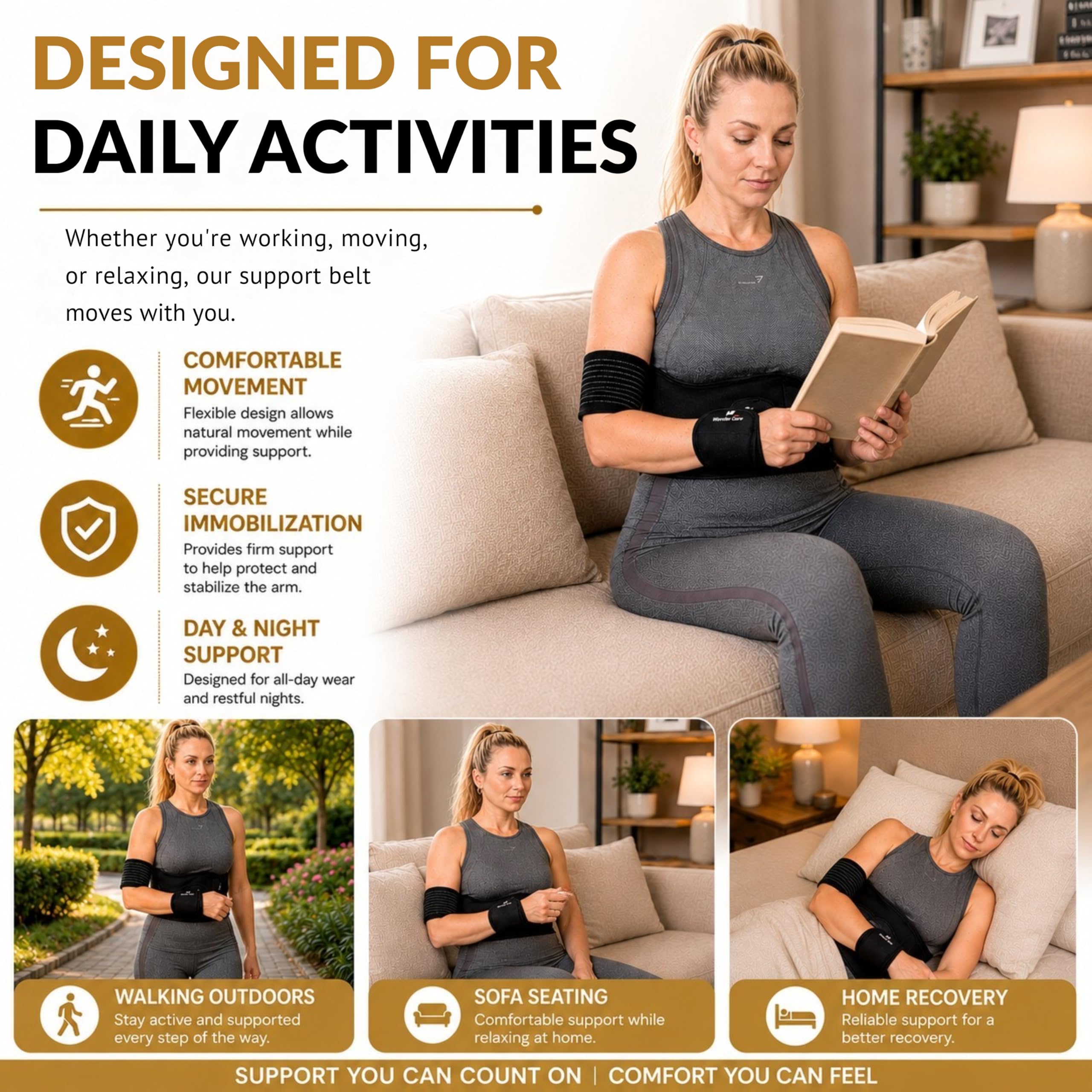 Wonder Care Immobilisateur d'épaule gauche droite Orthèse de bras Luxation osseuse Subluxation Support d'épaule Orthèse de compression Chirurgie de la coiffe des rotateurs Noir Taille 3