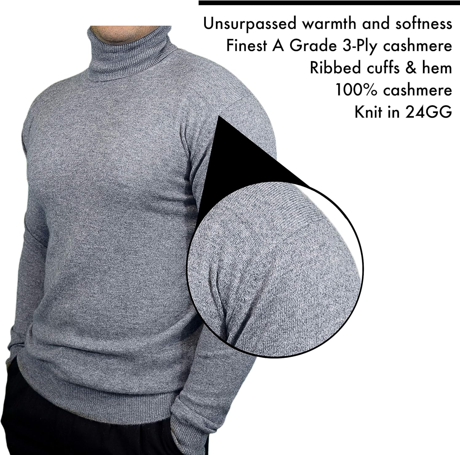 Cashmere Boutique 100% Pure Cashmere Turtleneck Sweater Men - Pullover, Slim Fit, Soft and Warm Long Sleeve Sweater - Image 5