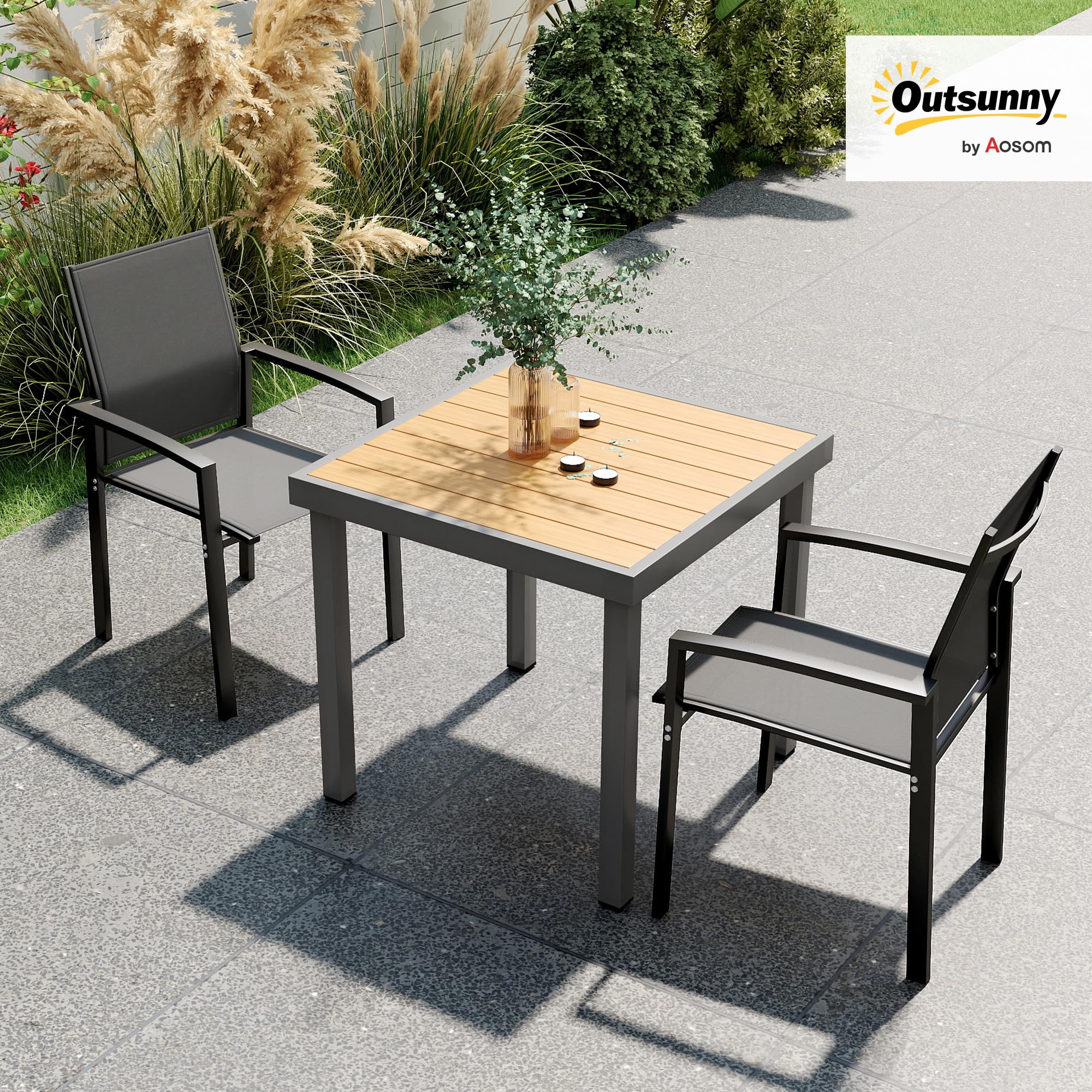 Outsunny Lot de 2 chaises de Jardin chaises empilables d'extérieur Respirant avec accoudoirs, en Aluminium et textilène pour Jardin, Piscine, terrasse, Gris foncé