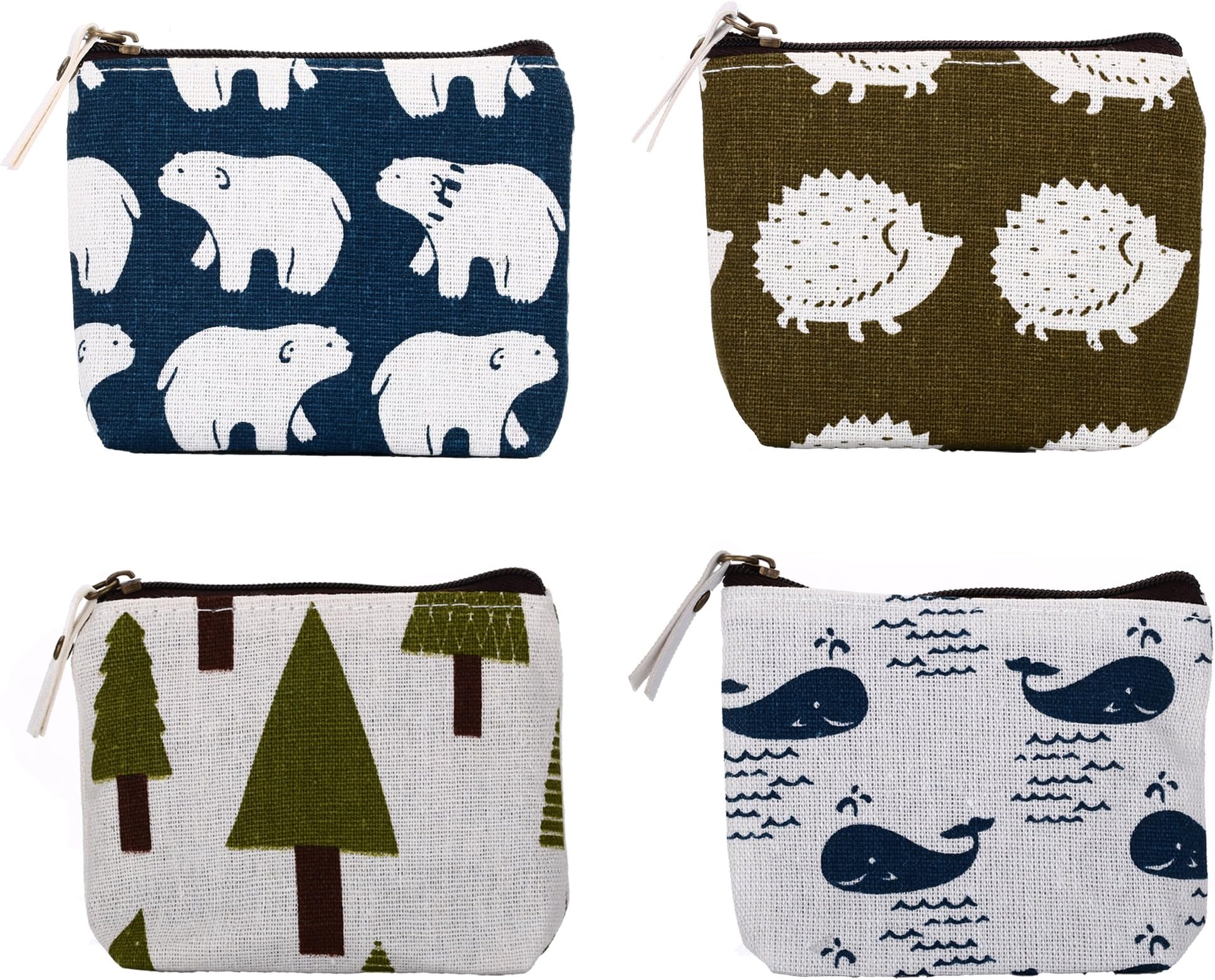 AiphamyCute Animal Tree Canvas Change Coin Purse Small Zipper Pouch Bag Wallet by Aiphamy, 4 Pack