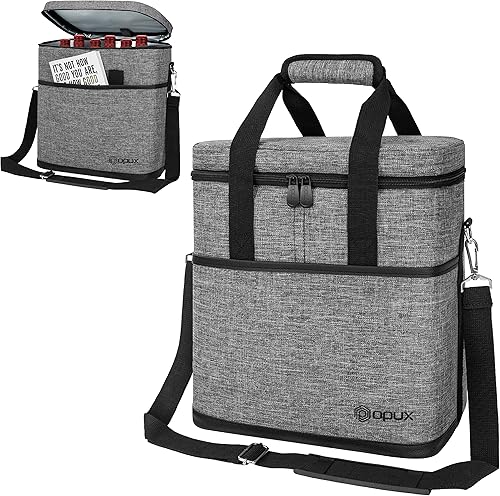 Miniatura 8 de opux Bolsa transportadora de 6 botellas  Bolsa térmica acolchada para vino para viajes. Picnic, BYOB  Bolsa portátil a prueba de fugas para cena,