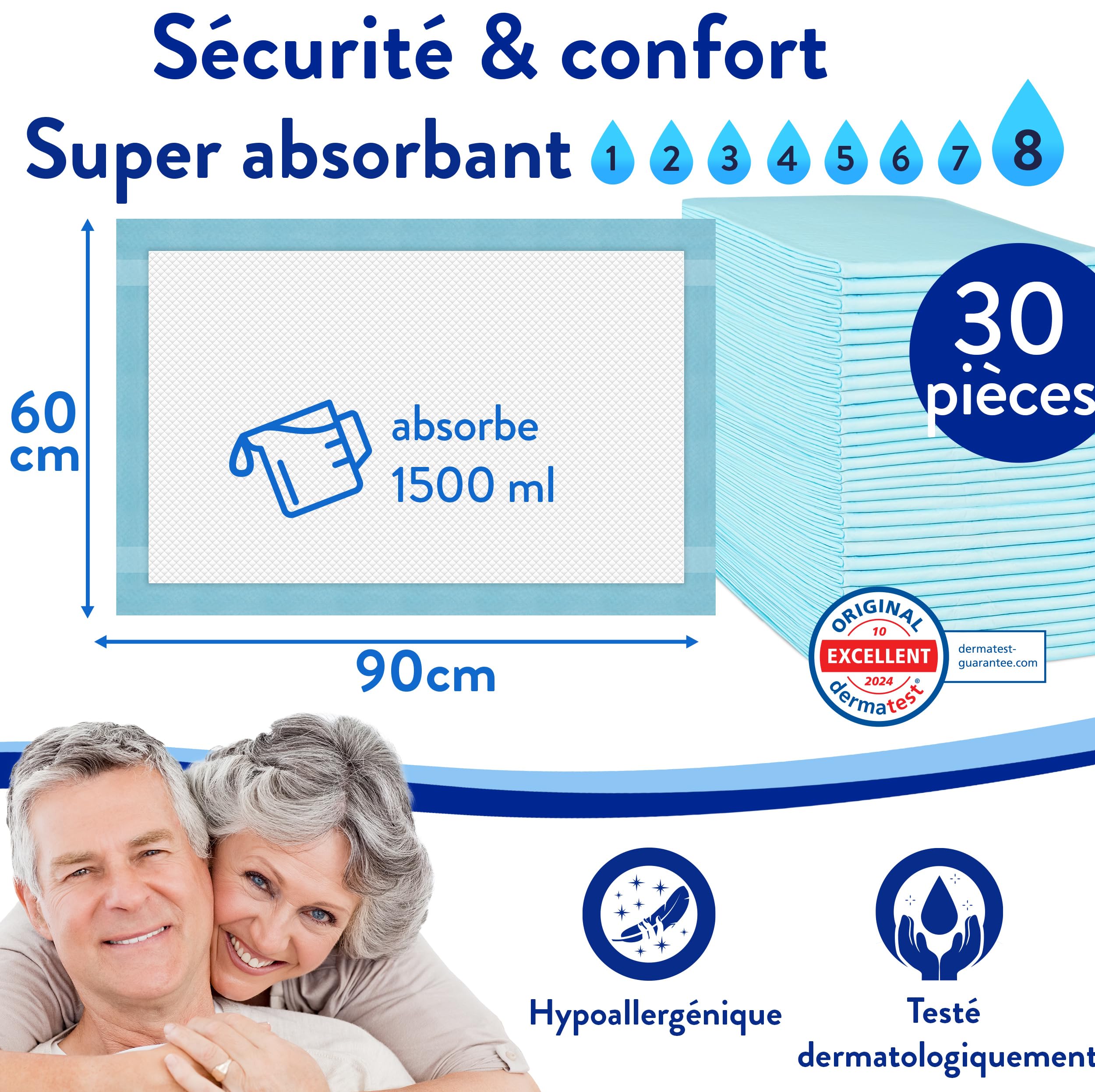Harmony Care® 60 x Alèse jetable Adulte 60 x 90 cm avec Bandes adhésives – alèses Impermeable, alese jetable Bebe, Tapis de propreté Chien