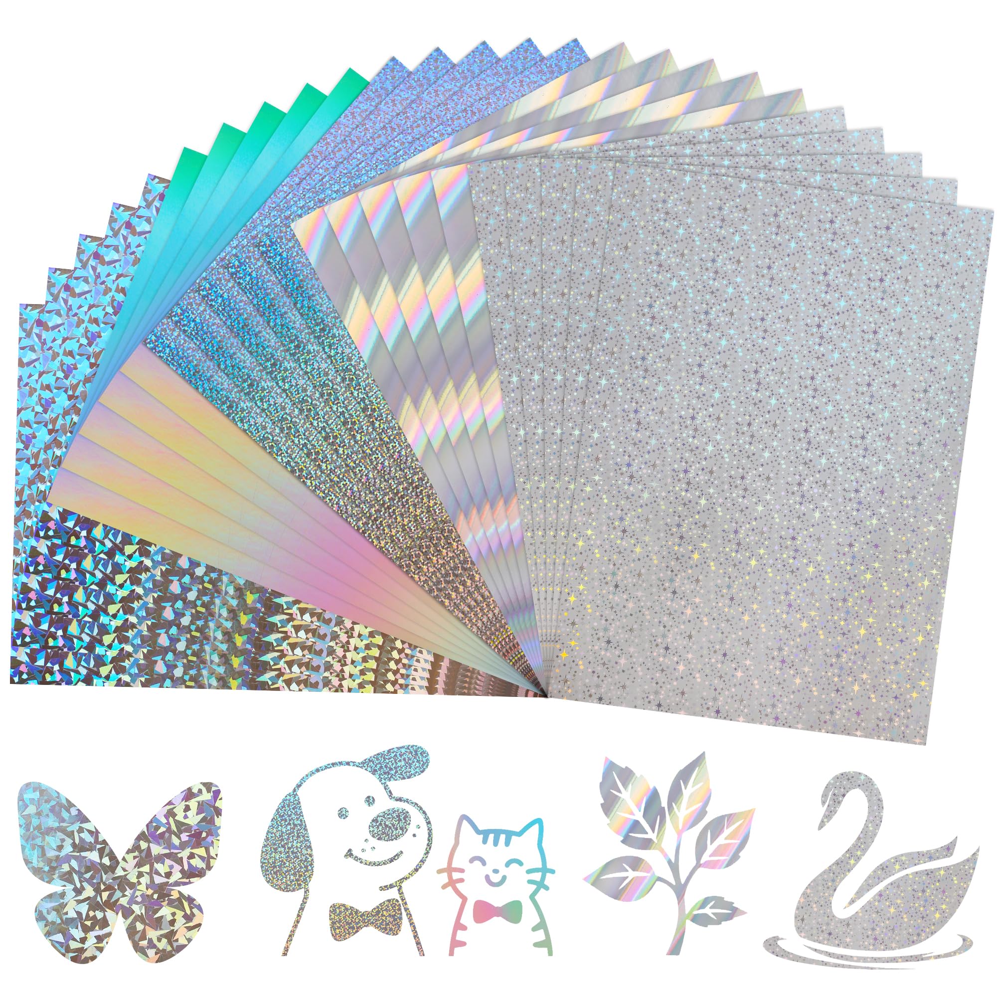 A4 Silver Mixed Pattern Mirror Cardstock Paper, 25 Sheets 5 Patterns 250gsm/92lb Metallic Reflective Paper for Crafts DIY Projects Card Making Party Decoration UAP19MXSR25A