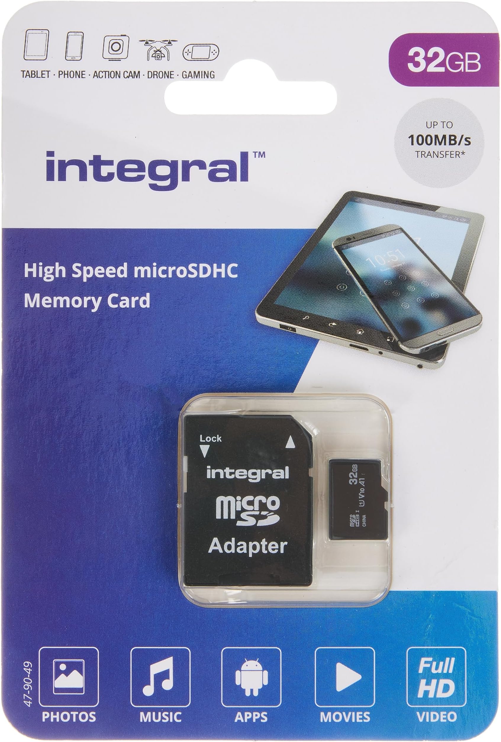 Integral 32GB High Speed V30 UHS-I U1 MicroSDHC Card including Adapter