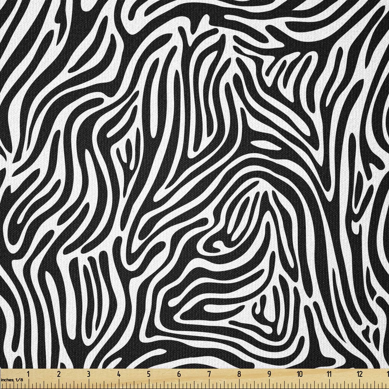 Lunarable Savannah Fabric by The Yard, Marbling Art Inspired Design of Wavy Style Zebra Stripes Animal Print Texture, Stretch Knit Fabric for Clothing Sewing and Arts Crafts, 2 Yards, Black and White