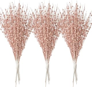 Joiedomi 24 pcs Christmas Tree Berry Stem (Rose Gold) Ornaments, Glittery Decorative Bead Sticks, Glittery Twigs, Picks, Branches for Christmas Tree, Small Vase, Holiday, Wedding, Party Decorations