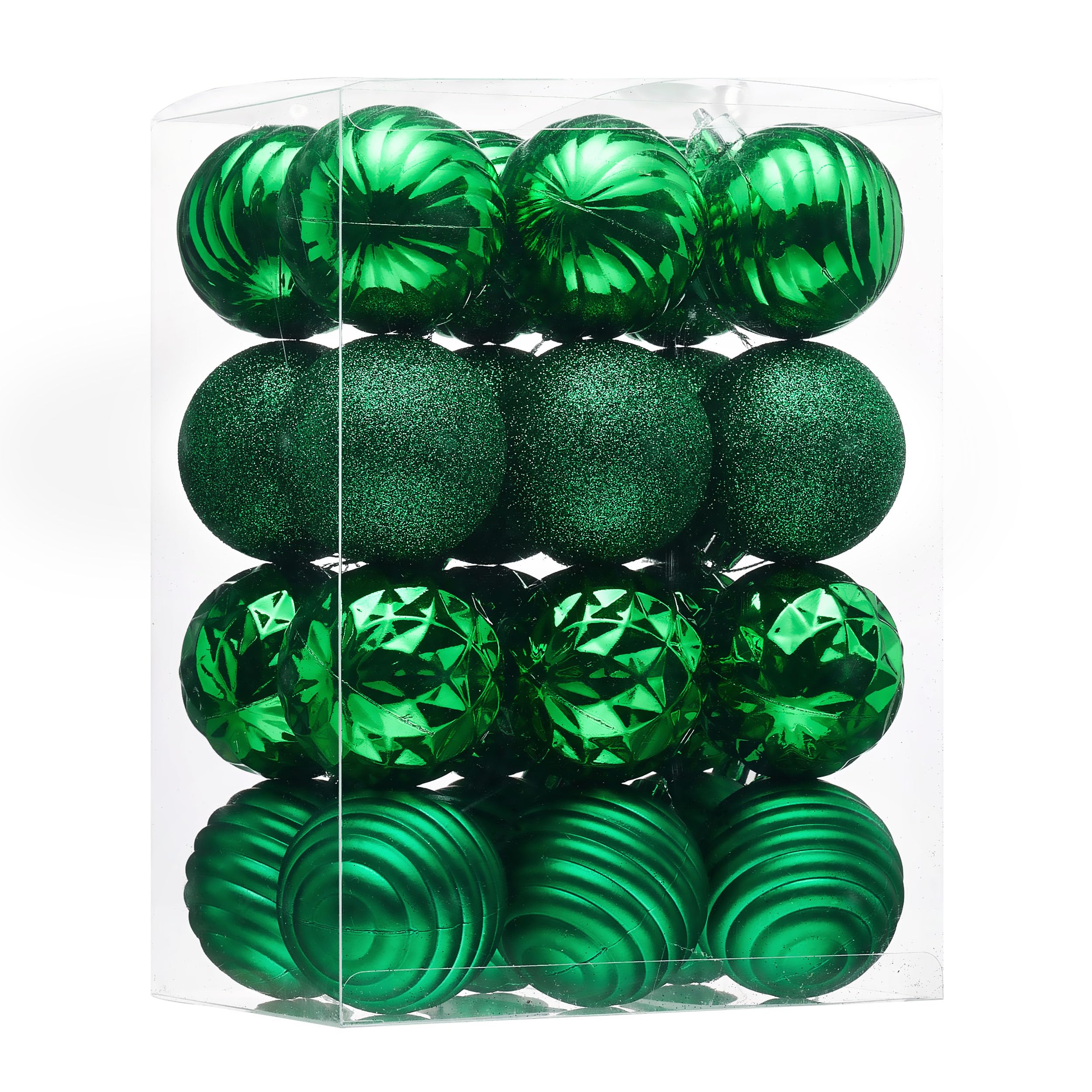 Valery Madelyn Juego de Adornos de Navidad para árbol de Navidad, 24 Unidades, Adornos Verdes inastillables, Adorno Colgante de 6 cm a Granel para San Valentín, Mardi Gras, día de San Patricio