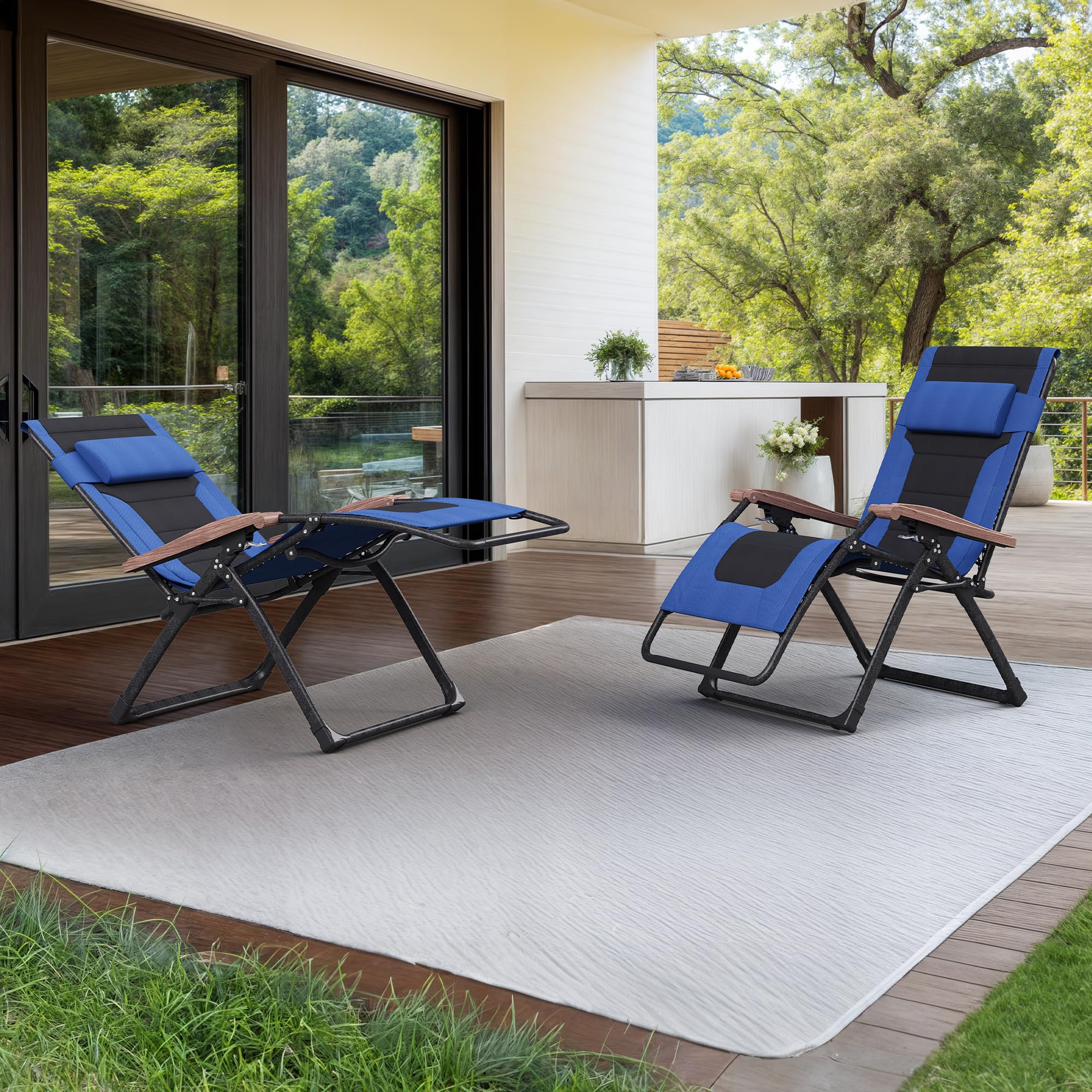 PURPLE LEAF Outdoor Reclining 2 Chair Oversized Quilted Cushion, Blue Black