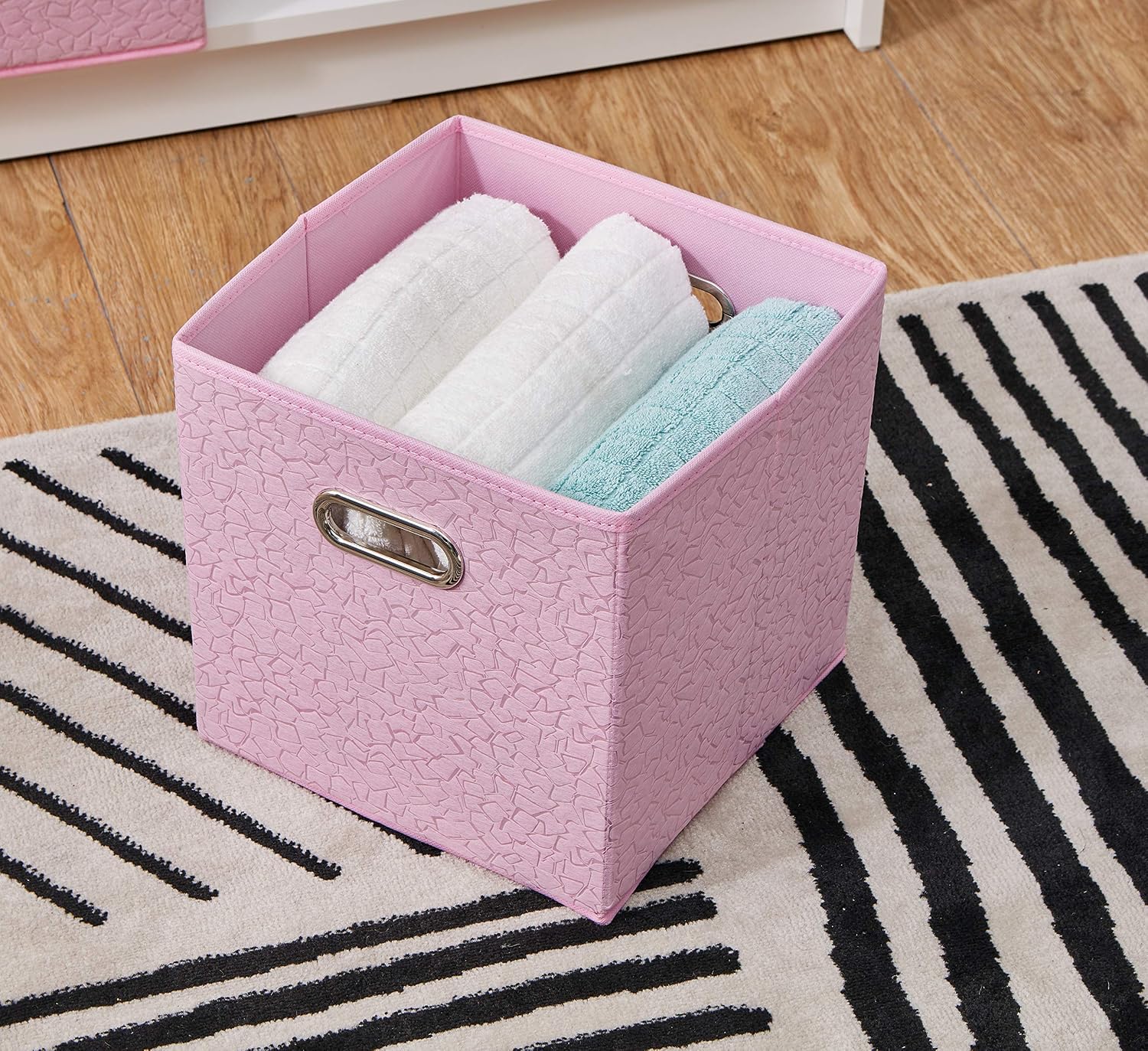 SHACO Durable Double Metal Handle Cloth Storage Cubes, Light Pink Foldable Cube Storage Bin(6 Packs)