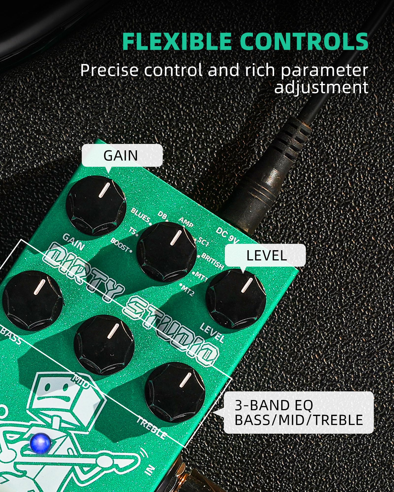 LEKATO Distortion Overdrive Pedal Boost to Dist, Guitar Overdrive Effect Pedal with 3-band Equaliser for Electric Guitar (DIRTY STUDIO) - Image 3