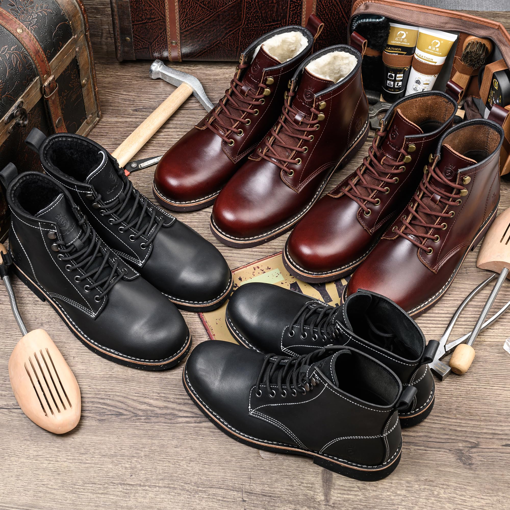 SL-Saint Stivali da uomo a punta morbida impermeabili in pelle bovina/fodera in lana Scarpe di moda