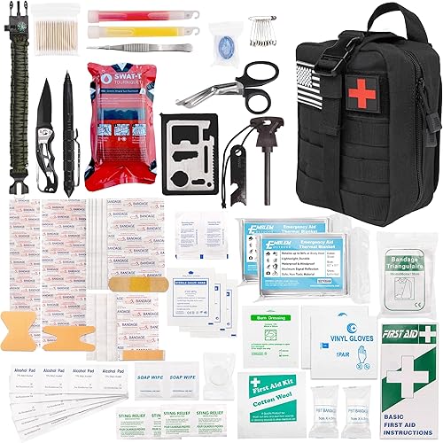 Emblem OD - Kit de supervivencia de primeros auxilios de 242 piezas con kit de torniquete Kit de medicina Molle IFAK Kit de trauma médico de