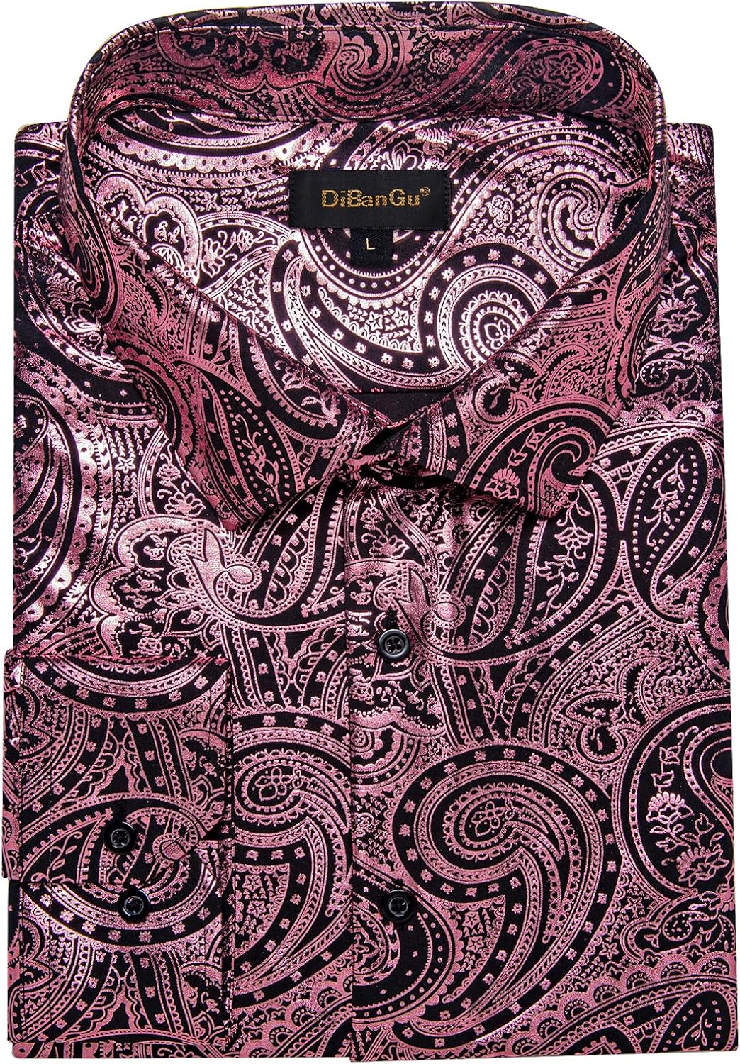 DiBanGu Mens Paisley Dress Shirt Luxury Printed Long Sleeve Button Down Shirts Regular Fit Shiny Shirts for Wedding Prom - Image 4