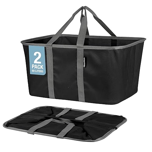 CleverMade Bolsa plegable para ropa sucia, color negro medianoche, gris sombra, paquete de 2 unidades de 50 litros, contenedor plegable para