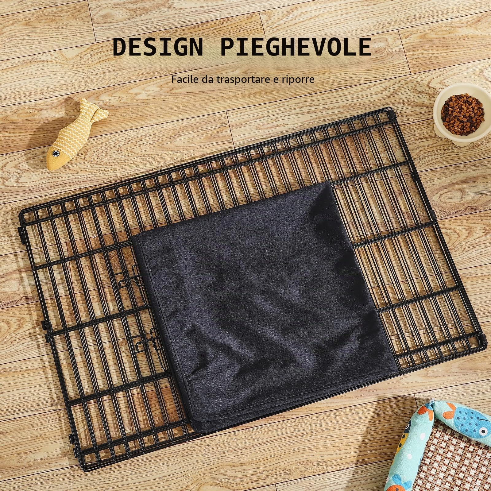 VEVOR Recinto per Cani, Confezione da 4 Pannelli 610 x 910 mm Recinto da Addestramento Pieghevole in Metallo, Recinto per Cani da Interno Esterno con Porta, Copertura Superiore e Imbottitura Inferiore