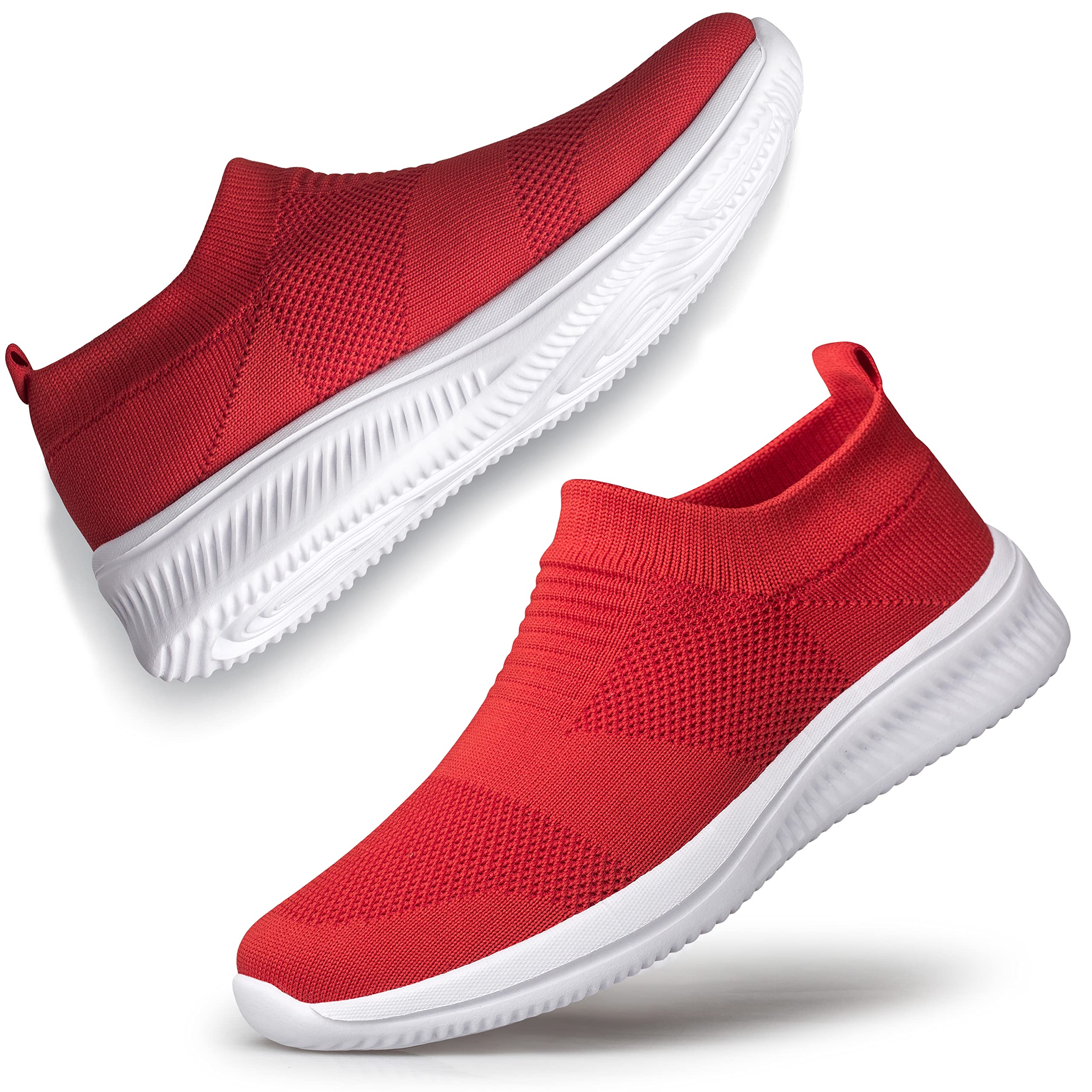 vibdiv Zapatos Planos Caminar Mujer Zapatillas Casual Zapatos Diarios sin Cordones Ligeros Cómodos Rojo 38