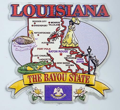 Louisiana State Elements Map - Imán de recuerdo coleccionable para nevera