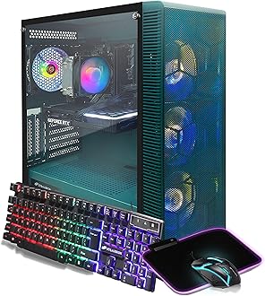 STGAubron Gaming PC Desktop, GeForce RTX 3060 Ti 8G, AMD Ryzen 7 5700X up to 4.6G, 32G DDR4, 1T SSD, 600M WiFi, BT 5.0, RGB Fan x 4, Windows 11 Home