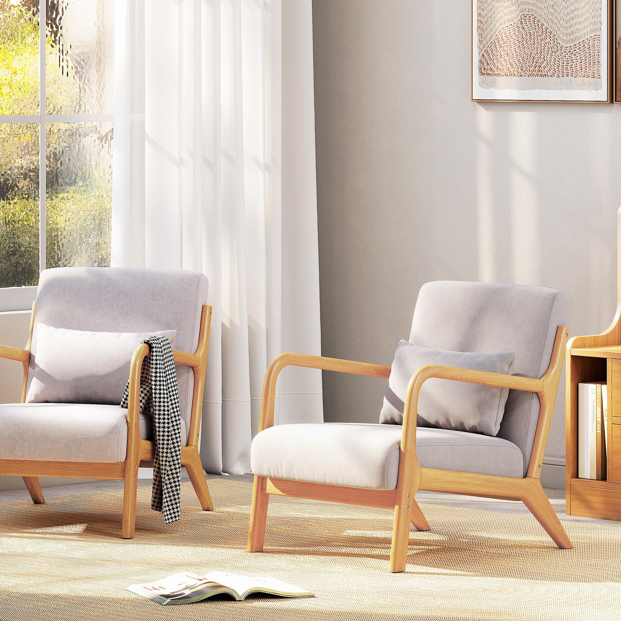 HOMCOM Sessel Loungesessel mit Armlehne, Lendenkissen, Gepolstert Relaxsessel mit Holzrahmen, Samtoptik, S-Feder, für Schlafzimmer, Wohnzimmer, Grau
