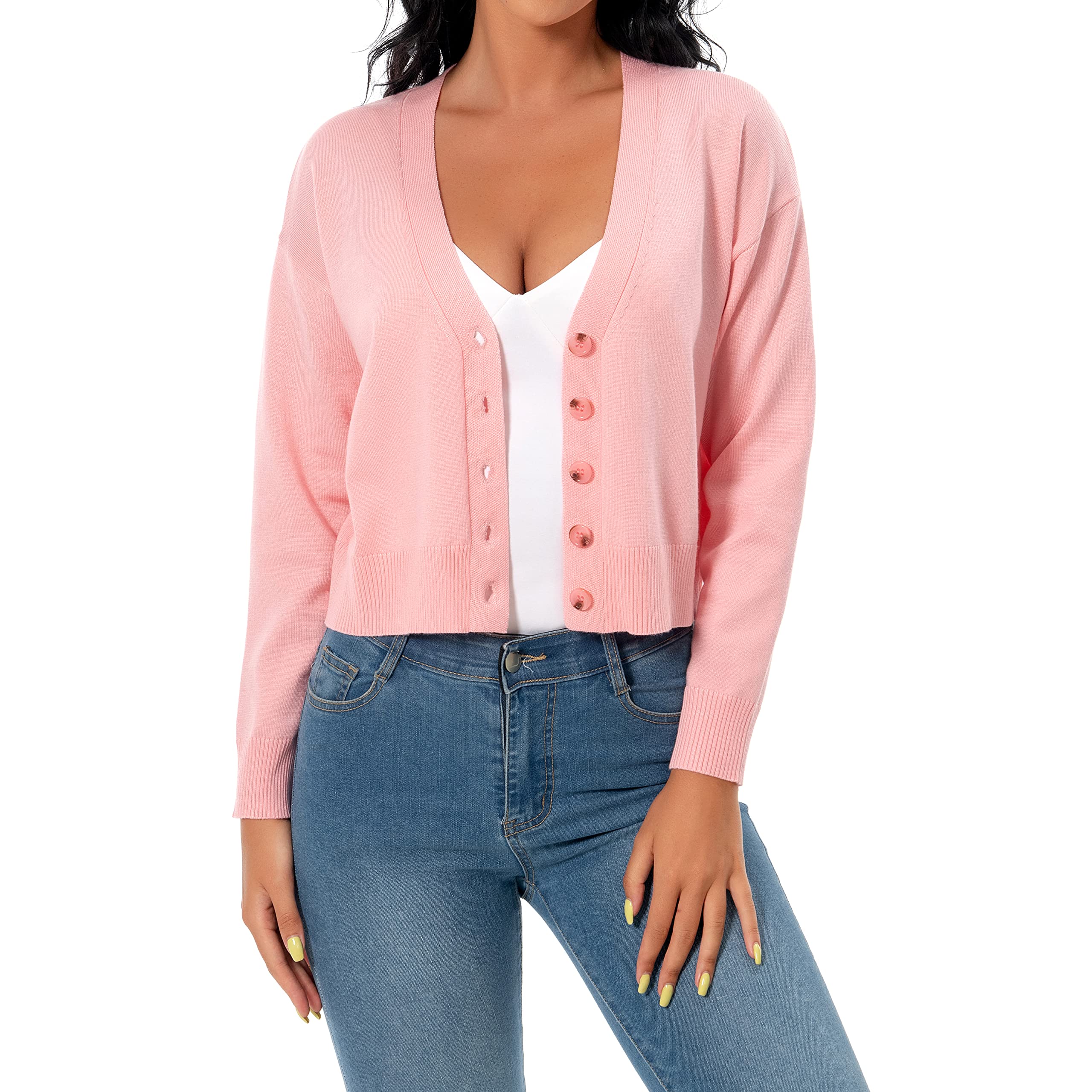 Satuun Women's V Neck Long Sleeve Cropped Cardigan Sweaters Bolero Shrugs