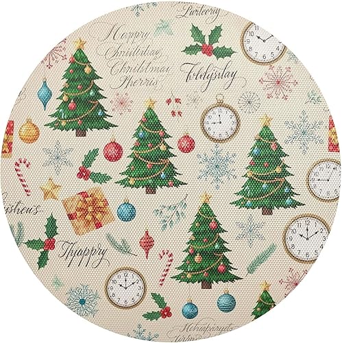 Christmas Trees Beige Table Place Mats, Heat Resistant Non Slip Dinner Placemats Round for Kitchen one sizex4
