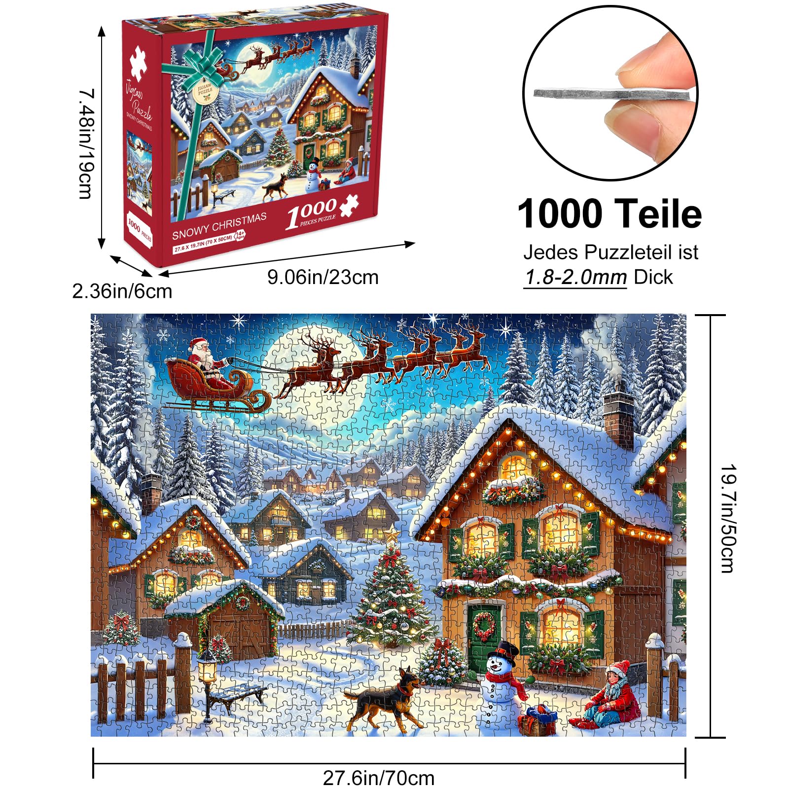 Bestdon Christmas Puzzles 1000 Pieces for Adults Winter Snowman Santa Christmas Tree Puzzles - Image 2