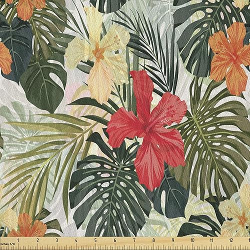 Miniatura 405 de Lunarable - Tela para amantes de perros de The Yard, patrón divertido de animales de dibujos animados en posiciones caprichosas estirando y Beige y