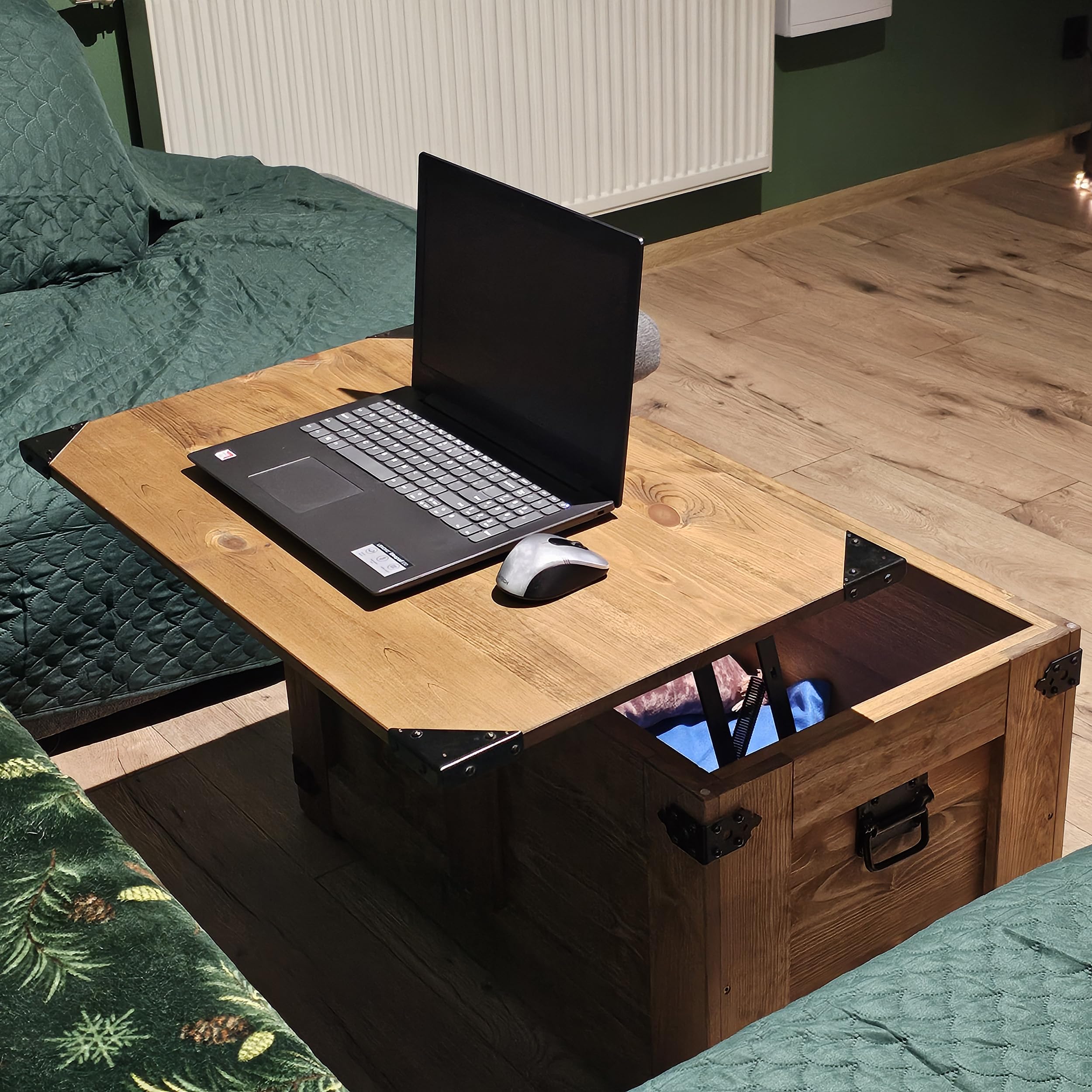 CREATIVE COOPER Table basse, boîte en bois, coffre au trésor, boîte de rangement, table de rangement, table basse, 77 x 49 x 45 cm, fabriquée à la main, huile de bois écologique, marron