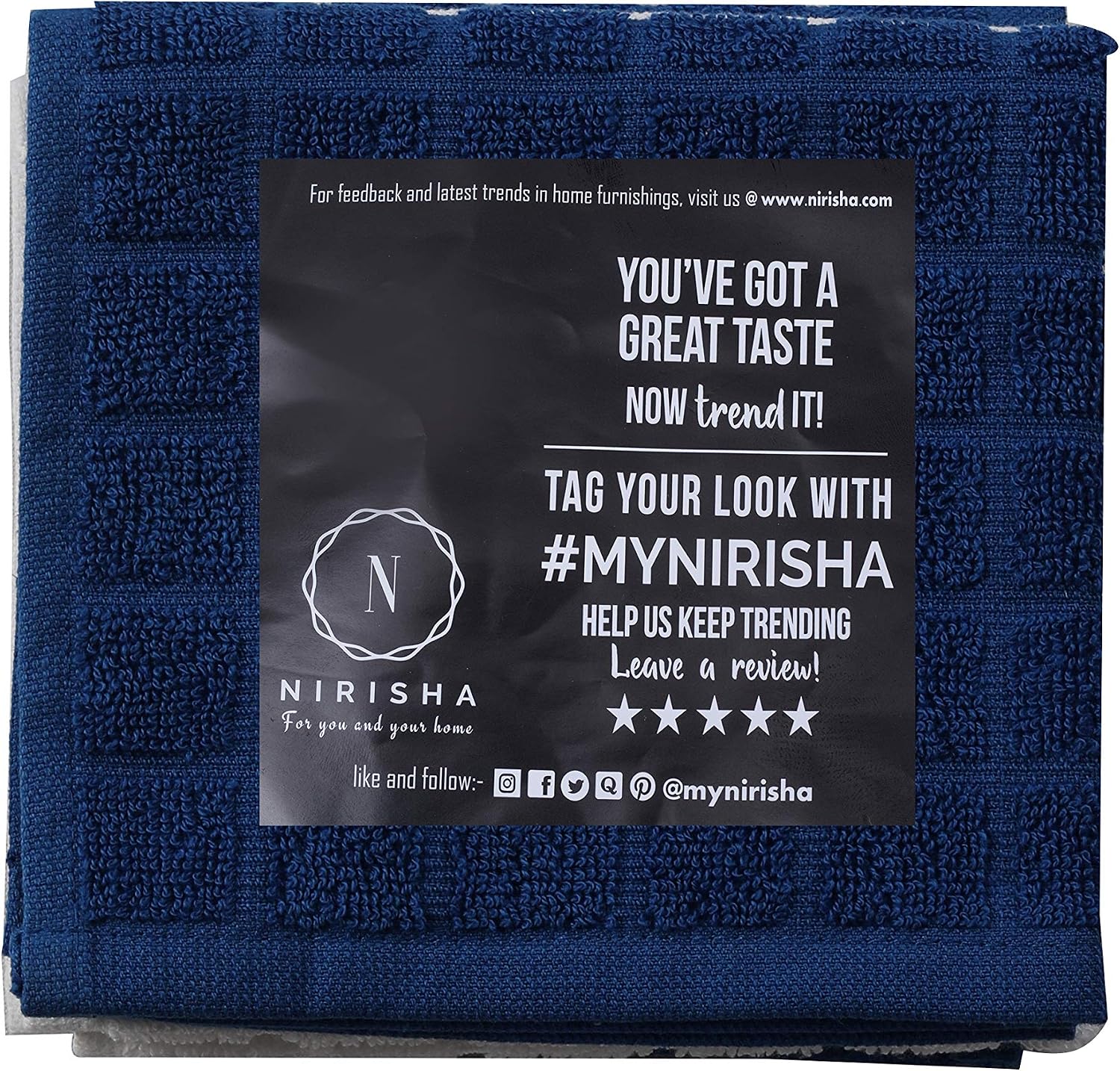 Nirisha Cotton Terry Kitchen Dishcloth - 6 Pack - Royal Blue & White - 12 x 12 Inches - 400 GSM - 100% Ringspun 2 Ply Cotton - Box Weave - Soft & High Absorbent