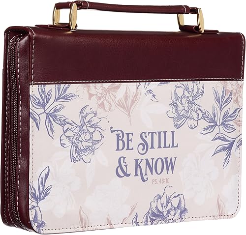 Christian Art Gifts Funda de piel sintética para Biblia de moda, Be Still and Know, Salmo 4610, versículo bíblico inspirador, floral neutro,