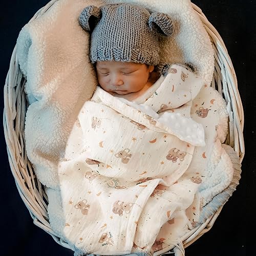 Miniatura 5 de Manta de doble capa de muselina de algodón para niños pequeños, colcha gruesa suave y neutra para recepción, estampado de koala, 40 x 40 pulgadas